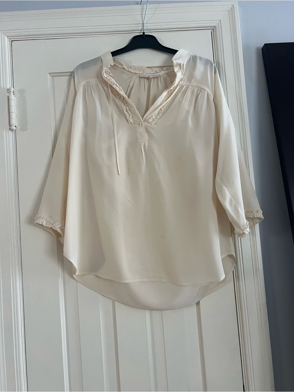 Rebecca Taylor Cream Ruffle Tie-Neck Blouse